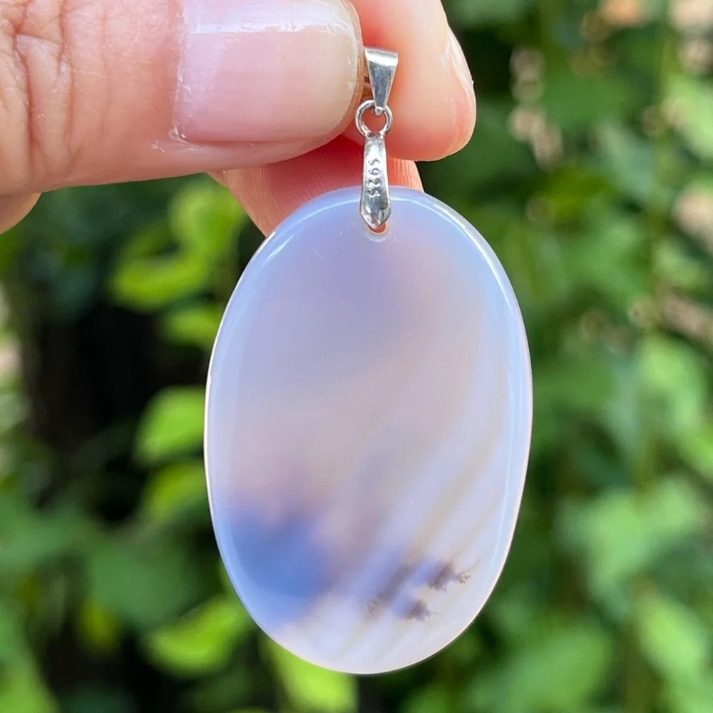 Sterling silver‎ oval shape dendritic tree agate pendant 1277